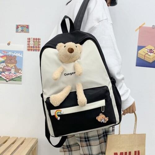 RUIQIA Women Backpack Kawaii Waterproof Travel Mochila for Girl School Bag Black Nylon Rucksack Fashion Female College Bookbag50