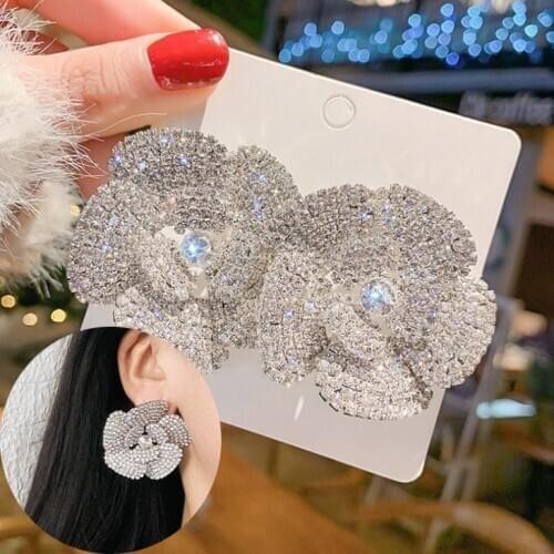 Bohemia Rhinestone Big Rose Flower Stud Earrings Women Hyperbole High quality Glass Crystal Earrings Bridal Jewelry Accessories