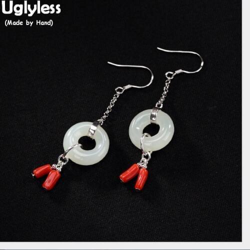 Uglyless Luxury Natural White Jade Earrings for Women Simple Fashion Button Earrings Real Solid 925 Silver Fine Jewelry Handmade