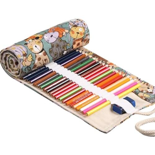 12/72 Slots Water Color Roll Up Pencil Bag Pen Case Pouch Multi-function Canvas Storage Bag for Student Writing Stationary