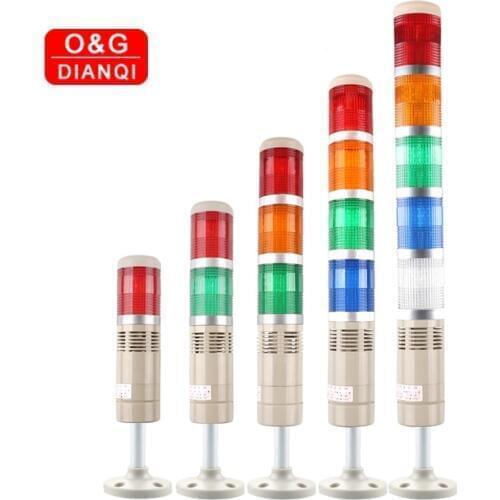 Stack Lamp Industrial Machine Emergency Stack LED Warning Light Tower Straight Rod Disk Base DC12V/24V AC110V/220V with Buzzer
