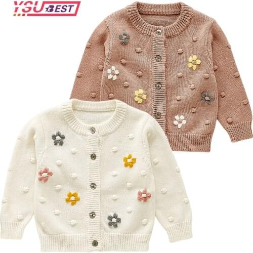 Baby Girls Sweater Girls Floral Embroidered Crochet Sweater Cardigans Jackets Spring Autumn Outwears Ball Cardigan Coat Tops