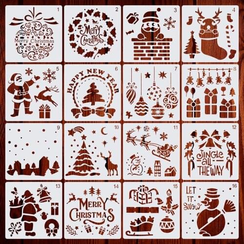 2pcs 15X15cm Merry Christmas Stencils Painting DIY Craft Drawing Scrapbook Wall Wood Floor Glass Fabric Art Template Stamping