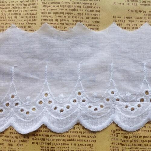 YACKALASI 14 Yds Swiss Cotton Voile Eyelet Embroidered Lace Applique Lace Fabrics White 6.5cm