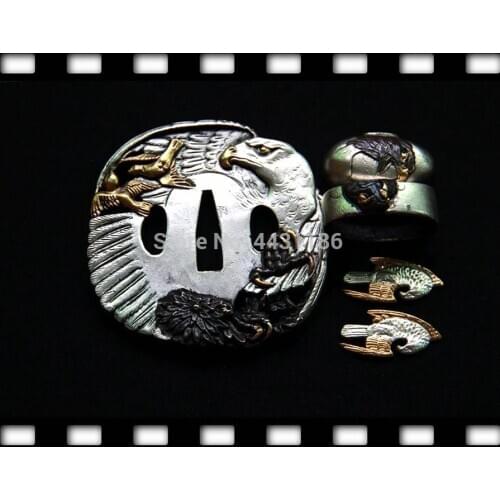 Japanese Samurai Sword Fitting katana Tsuba Eagle Hand Guard Sword Copper Accessories Set/TSUBA+FUCHI+KASHIRA+MENUKI