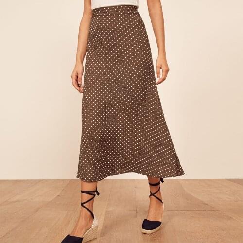 Skirts Womens 2021 Office Lady Elegant Vintage Polka Dot Skirt Women Back Zipper High Waist A Line Midi Skirt Summer Clothes