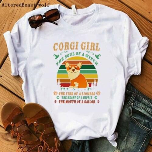 Corgi Girl The Soul Of Witch t-shirt cartoon white t shirt print female funny tee women casual short sleeve Tops vogue clothes