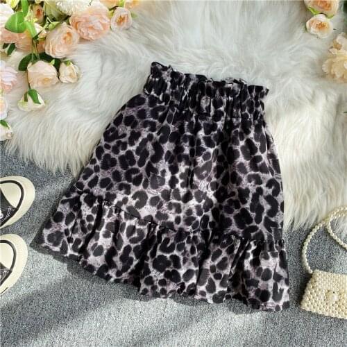 Retro Leopard Skirt Female Korean Chic High Waist Mini Ball Gown Skirts Casual Lady A-line Skirts 2020