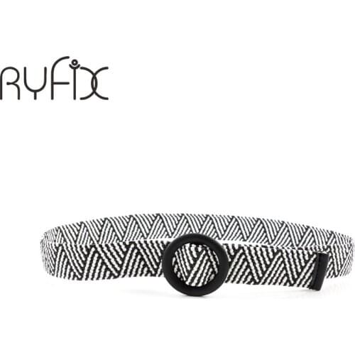 Woman Belts For Round Wooden Buckle Designer Waist Strap Ladies Black White Stripe Boho Punk Fake Straw Plastic Belt BL594