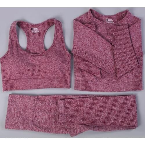 Women Seamless Yoga Set Long Sleeve Crop Top Shirts High Waist Fitness Leggings Women Push Up Workout Sports Suits Gym Clothing