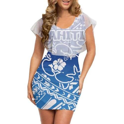 Hycool White Mesh Women Elegant Plus Size Dresses Sleeveless Mini Women Bodycon Sexy Dinner Dress Polynesian Tribal Blue Dresses