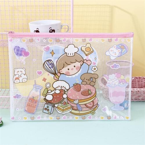 1pc Cute Cartoon A4 File Folder Transparent Document Storage Bag Kawaii Stationery School Office Supplies Briefcase Receipt Bag