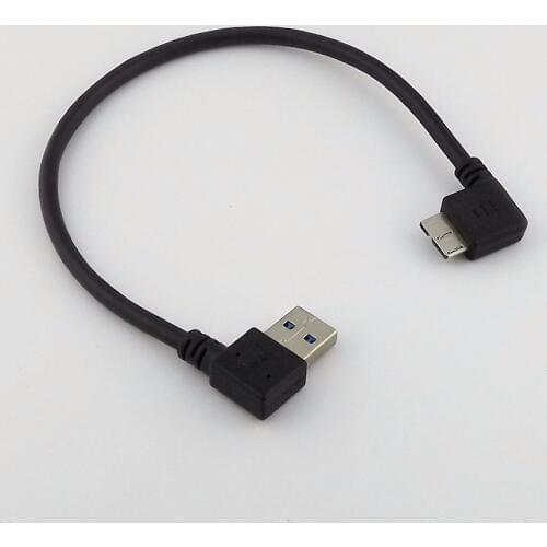10pcs USB 3.0 Right Angled A Male to Micro Left Angled B Male Data Adapter Cable 27cm