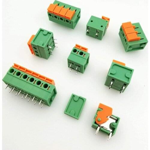 100PCS KF141R KF141V 2.54mm Pitch PCB Straight / Bent Foot Connectors 2/3/4/5/6/7/8/9/10P Spring Screless Terminal Blocks Green