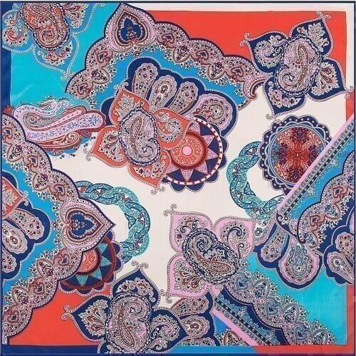 100cm Newest Brand Women Twill Silk Scarf Stitching Paisley Print Large Square Scarves Headband Kerchief Muffler Female Foulard