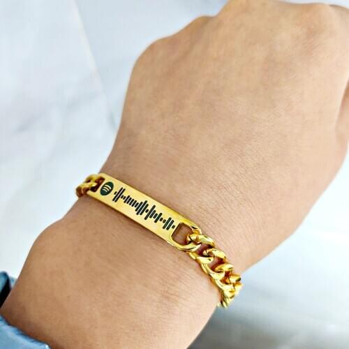2021 Stainless Steel Custom Music Spotify Code Bracelet For Women Men Cuban Chain Custom Bracelet Personalized Song Code Jewelry