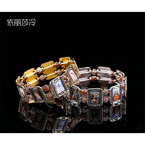 48 Pieces / Classic / Elastic Catholic Holy Cruz VIRGIN MARY SQUARE Pattern Bracelet Oval Christmas Gift