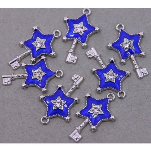 6PCS charm enamel five-pointed star key necklace bracelet earrings metal pendant DIY jewelry handicrafts DIY production