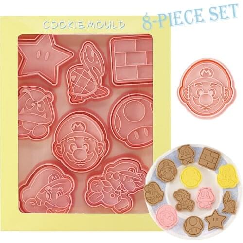 8pcs/set super mario cookie mold anime action figure cookie fondant 3D press mold baking tool Halloween party DIY birthday gifts