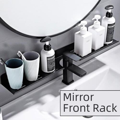 Bathroom Accessories Wash Basin Organizer 20-70cm Punch Free Mirror Front Floating Shelves Racks with Groove for Faucet