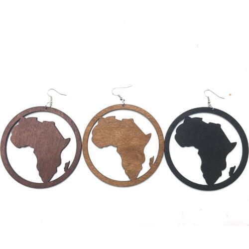 6pairs/lot African map Wooden Earrings can mixed 3 colors