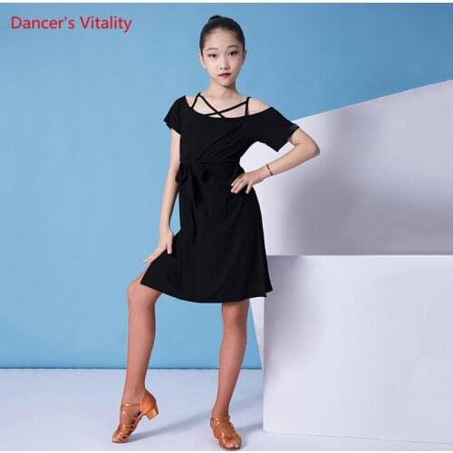 Latin Dance Girl elegant Modal Dress Short Sleeve Practice Clothing Female child Summer Profession Performance Training Skirt