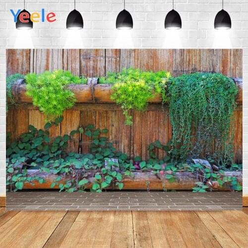 Yeele Brown Bamboo Wood House Green Plants Refreshing Brick Floor Background Photophone Photography for Decor Customized Size