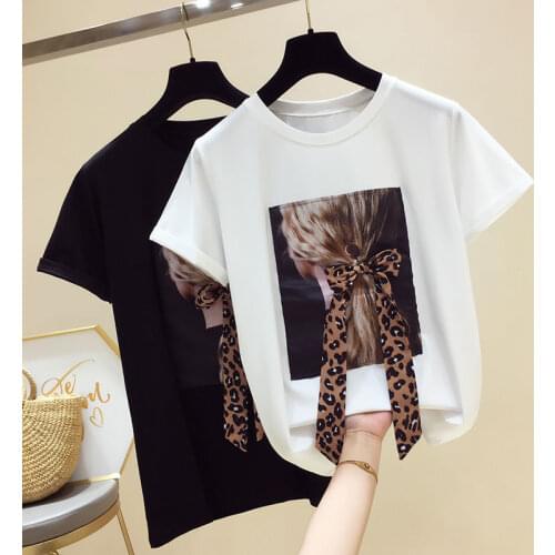Short-sleeved t-shirt womens summer new style western loose printed tops round neck compassionate shirts