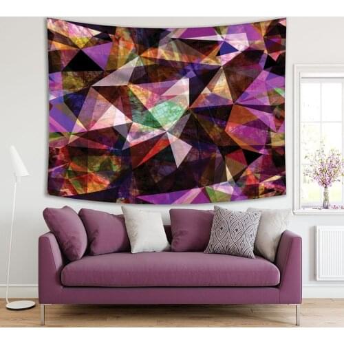 Tapestry Grunge Triangular Pattern with Streaks and Scratches Abstract Geometric Art in Purple and Brown