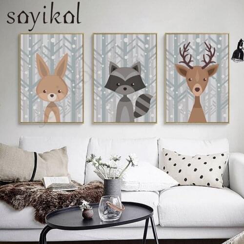 Canvas Painting Cartoon Fox Animal Kids Room Wall Art Canvas Poster and Print Painting Children Decoration Picture for Bedroom