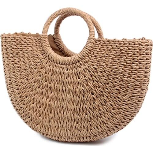 Hot Selling Women Summer Beach Bag Hand Woven Straw Bags Casual Tote Large Capacity Shopping Handbag