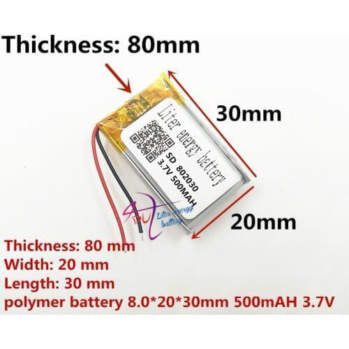 Best battery brand 802030 082030 500mah 3.7V lithium polymer battery MP3 MP4 GPS small toys