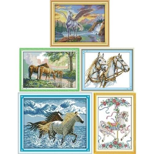 Mercedes horses counted cross stitch kits 11CT14CT printed pattern crafts DMC on fabric sewing needlework embroidery sets decor