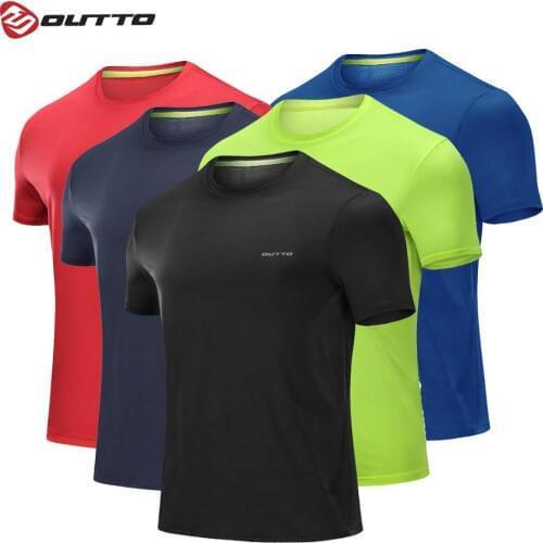 Outto Mens Running T-shirts Quick Dry Elastic Slim Jogging Training Tees Short Sleeve Gym Fitness Sportswear Top #1802