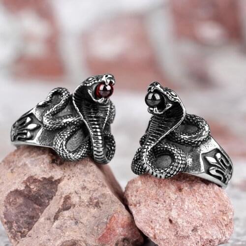 Stainless Steel Men Rings Cobra Snake Animal Punk Rock Hip Hop for Biker Male Boyfriend Jewelry Creativity Gift Wholesale
