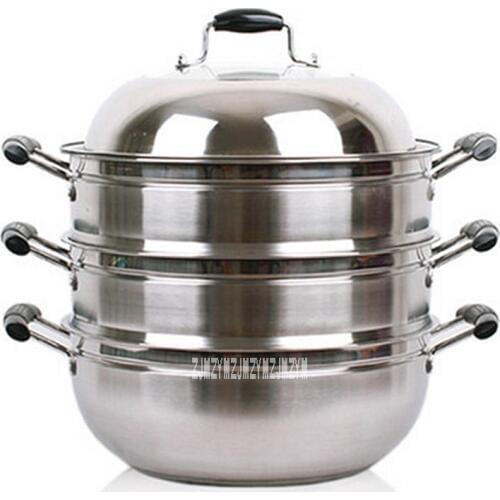 New Arrival Multi-Layer 201 Stainless Steel Steamer Wok High-quality Three-Layer Thick Thicker Bottom Steamer 34cm Hot Selling