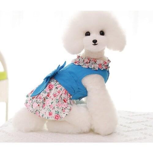 Dog Cat Dress Shirt Floral&Bow with Matching Dog Harness and Leash Set Pet Puppy Skirt Summer Clothes T Shirt