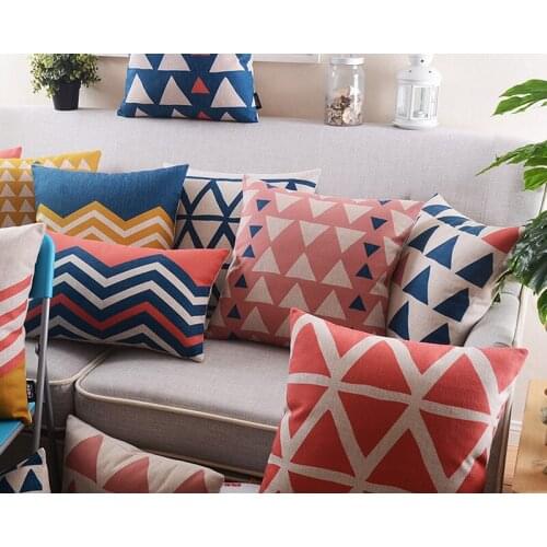 Nordic Abstract Blue Red Geometric Linen Pillow Geometry Line Cushion for Office Car Home Decor Sofa Cushions