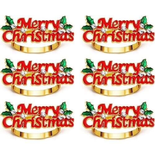 Christmas Napkin Rings Set of 6, Red Merry Christmas Napkin Ring, Napkin Holder for Christmas Party Dinner Table Decor