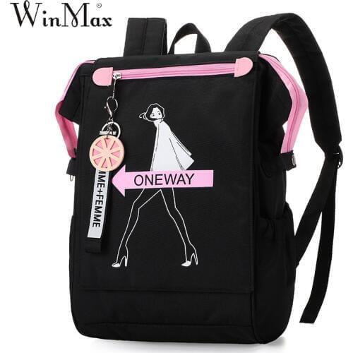 Winmax Black School Bags for High School Teenager Girls Women Bag for School Backpack Girls Pink Pendant Stylish Backpack 40cm