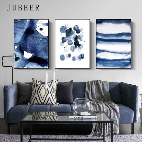 Nordic Style Geometric Canvas Wall Art Floral Blue Interior Paintings Posters on The Wall Pictures for Living Room Bedroom Decor