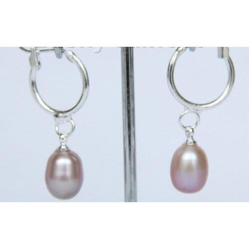 SY46 P23 FREE shipping> >>> Genuine 8X10mm drip Dangle purple Freshwater pearls Earrings e2159