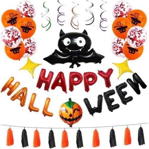 Halloween Decorations Balloon Set Bat Aluminium Foil Balloon Happy Halloweens Banner DIY Halloween Party Backdrop Decor Supplies