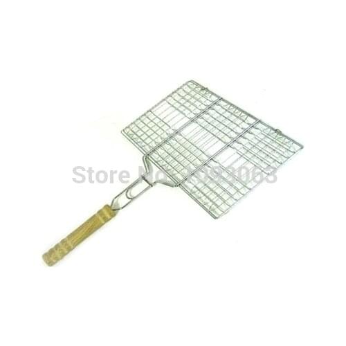 Outdoor Folder Barbecue Grill Grilled Fish Meat Clip BBQ Tool Stainless steel Mesh Plywood