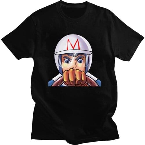 Vintage Speed Racer T Shirt Men Crew Neck Short Sleeve Anime Cartoon Mach 5 Tee Tops Cotton Regular Fit T-Shirt Clothing Gift