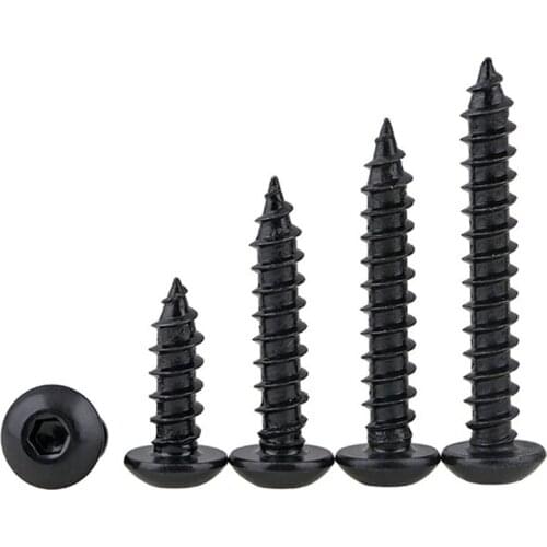 Black 8.8 Strength Pan Head Hexagon Socket Self Tapping Screw PA Hex Socket Round Head Tapping Wood Screws M3M4M5M6 10pcs