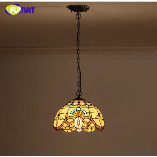 FUMAT Stained Glass Pendant Lamp Baroque Style Yellow Glass Shade Restaurant Living Room Dining Room Bedside Pendant Lights