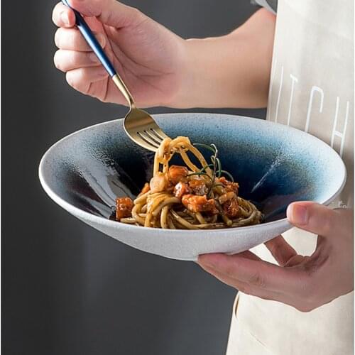 Japanese Retro Ceramic Ramen Salad Bowl 8 Inch Modern Household Large Soup Bowl Kitchen Main Dish Fruit Dessert Plate Tableware