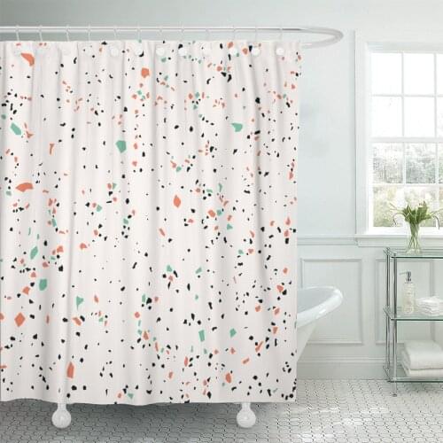 Black Stone Terrazzo Marble Gray Abstract Architecture Waterproof Polyester Fabric Shower Curtain 72 x 72 inches Set with Hooks