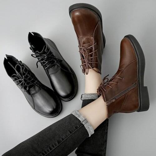 Tilocow Winter Women Retro Genuine Leather Boots Short Plush Zipper Ladies Casual Boots For Womens Work&Safety Ankle Shoes 2020